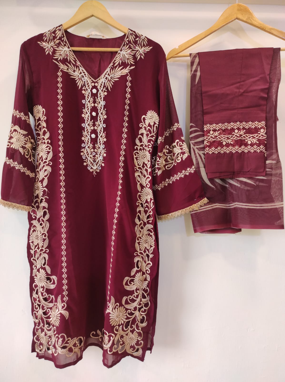 Maroon Georgette Cutwork Tunic