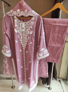 Georgette Embroidered Set-Pink