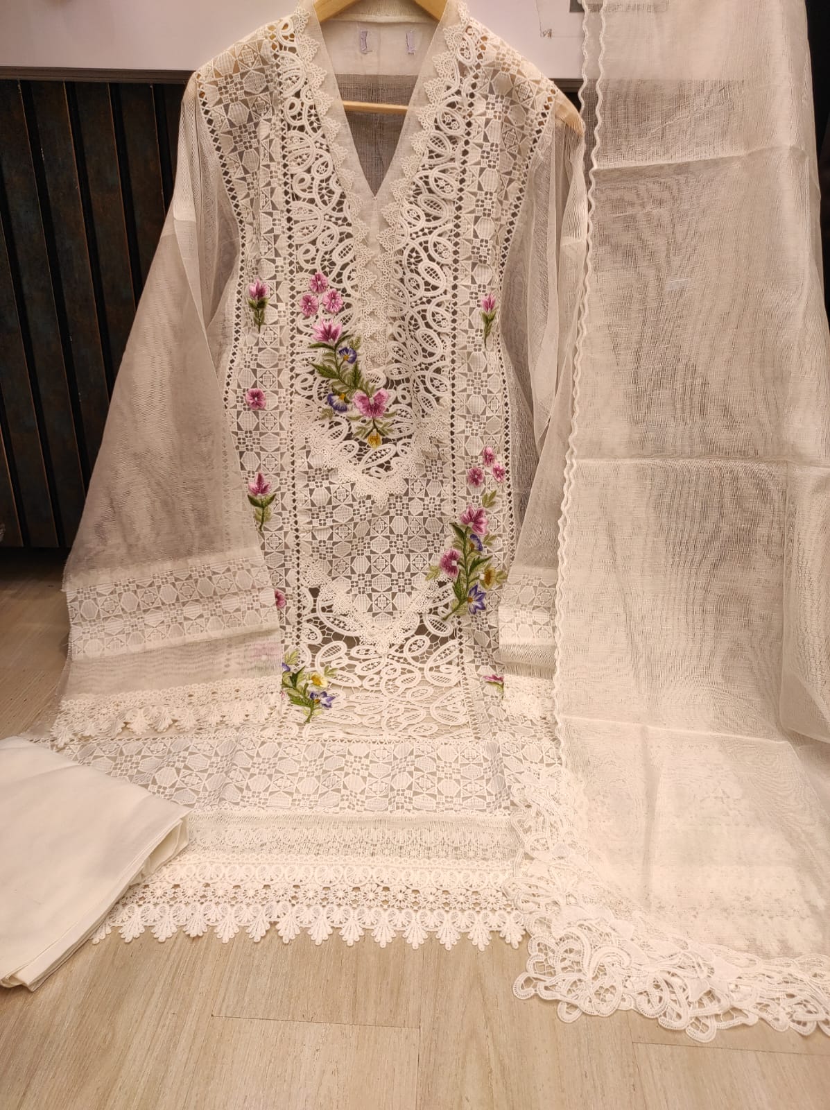 Khaadi Net Semi-stitched Kurta Set ( white )