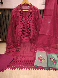 Hot Pink Khaadi Net Semi-stitched