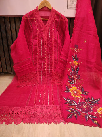 Red Khaadi Net Semi-stitched