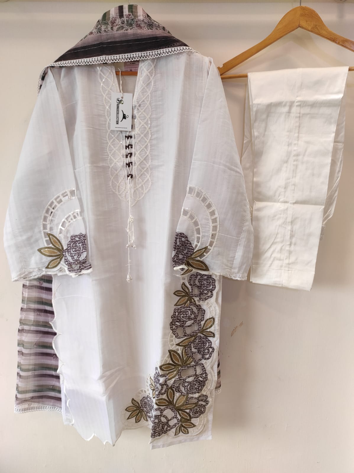 White with Purple Embroidery