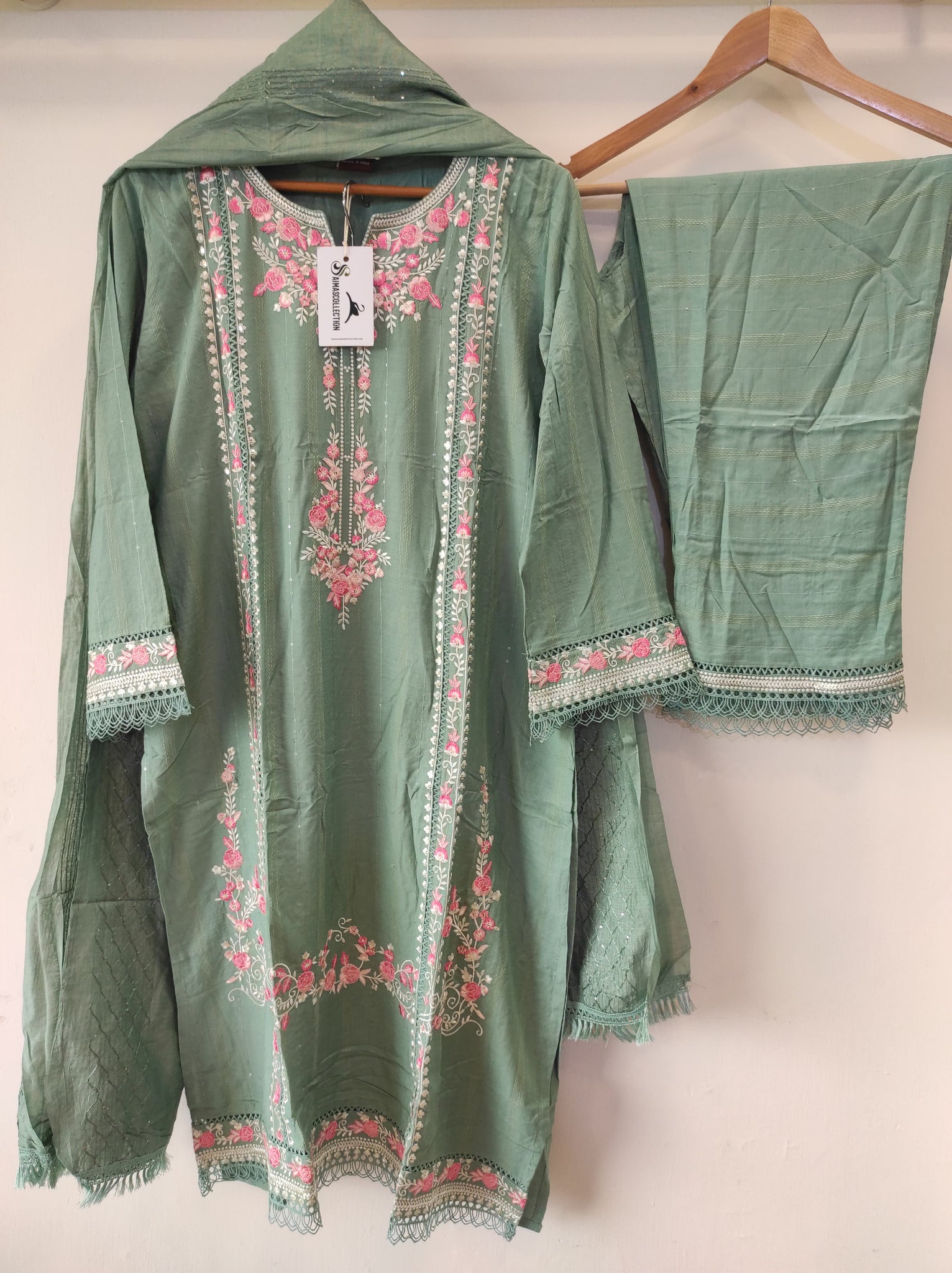 Sea Green Embroidered Suit