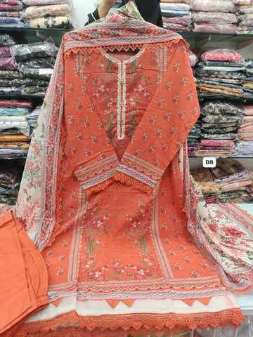 Burnt orange Floral Printed Lawn Collection