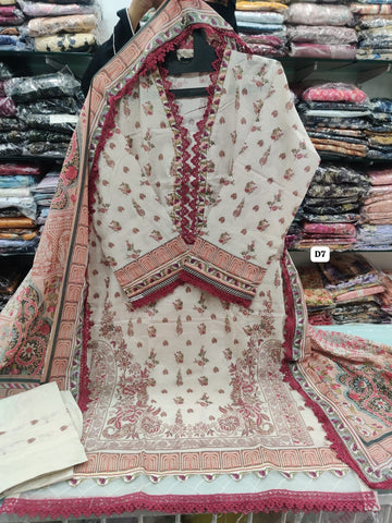 Ivory Beige Floral Printed Lawn Collection