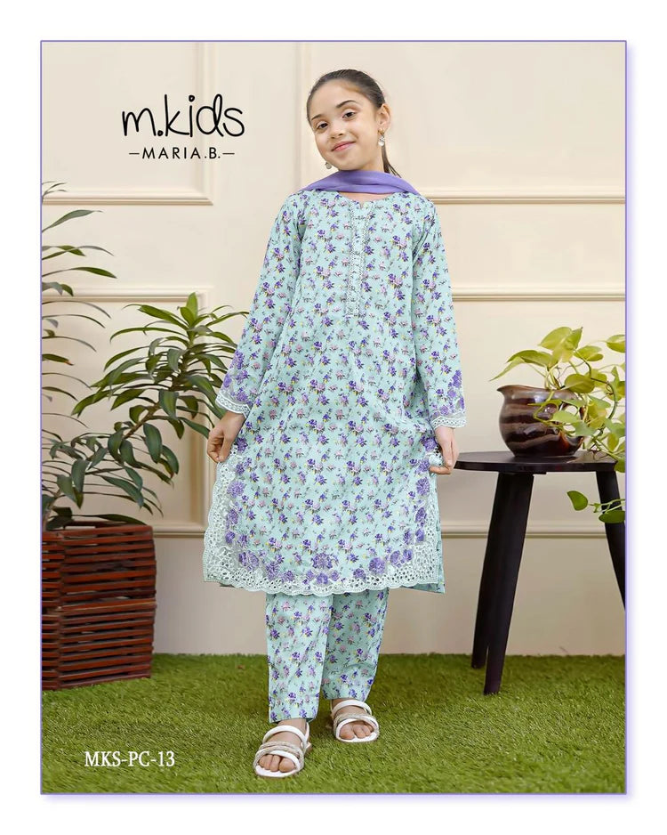 3 Piece Embroidered Lawn Suit | MKS-PC-13
