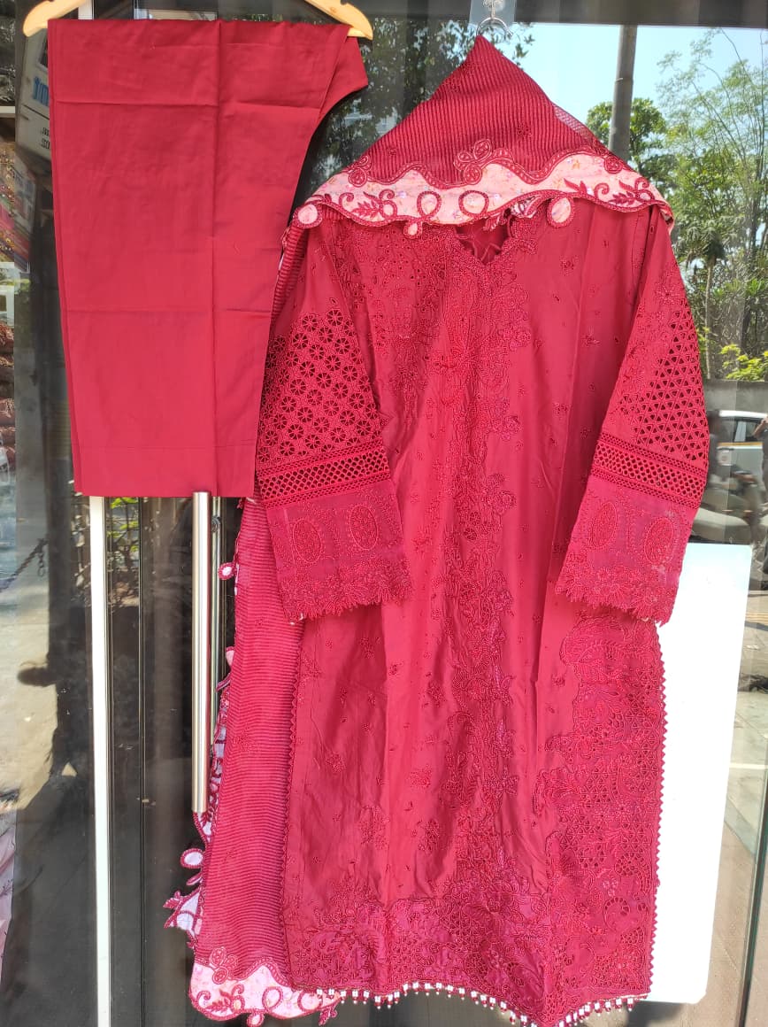 Qalamkar Sahil Lawn 2026 | Nelam | Maroon Embroidered Lawn Suit