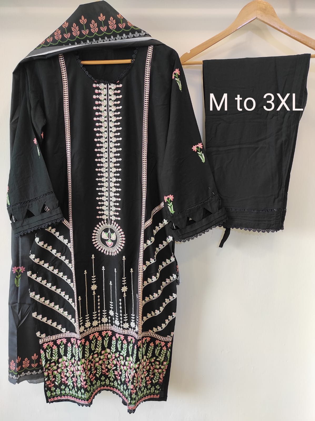 Black Embroidered Suit With Dupatta