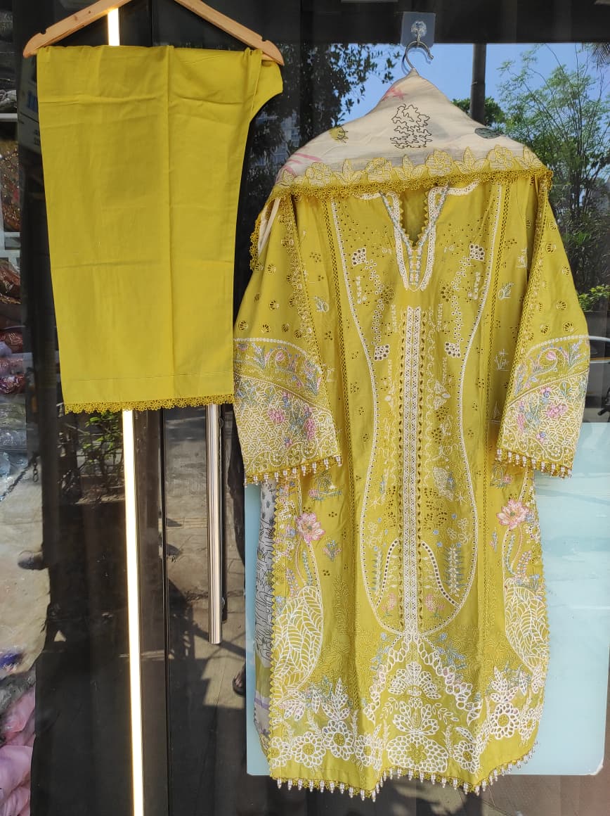 Qalamkar Sahil Lawn 2026 | Hira | Mustard Embroidered Lawn Suit