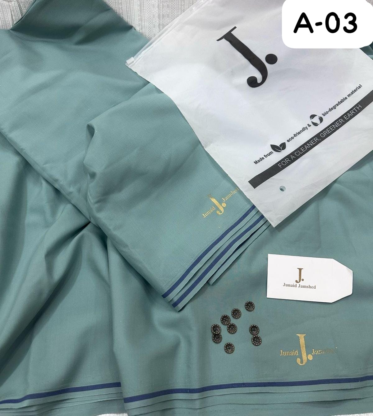 SEA GREEN BOSKI UNSTITCHED KAMEEZ SHALWAR FABRIC | JUNAID JAMSHED