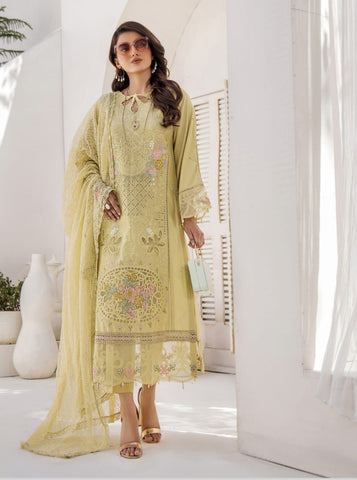 ZA Clothing Embroidered Semi Stitched Lawn | Lime Yellow | Vol 02