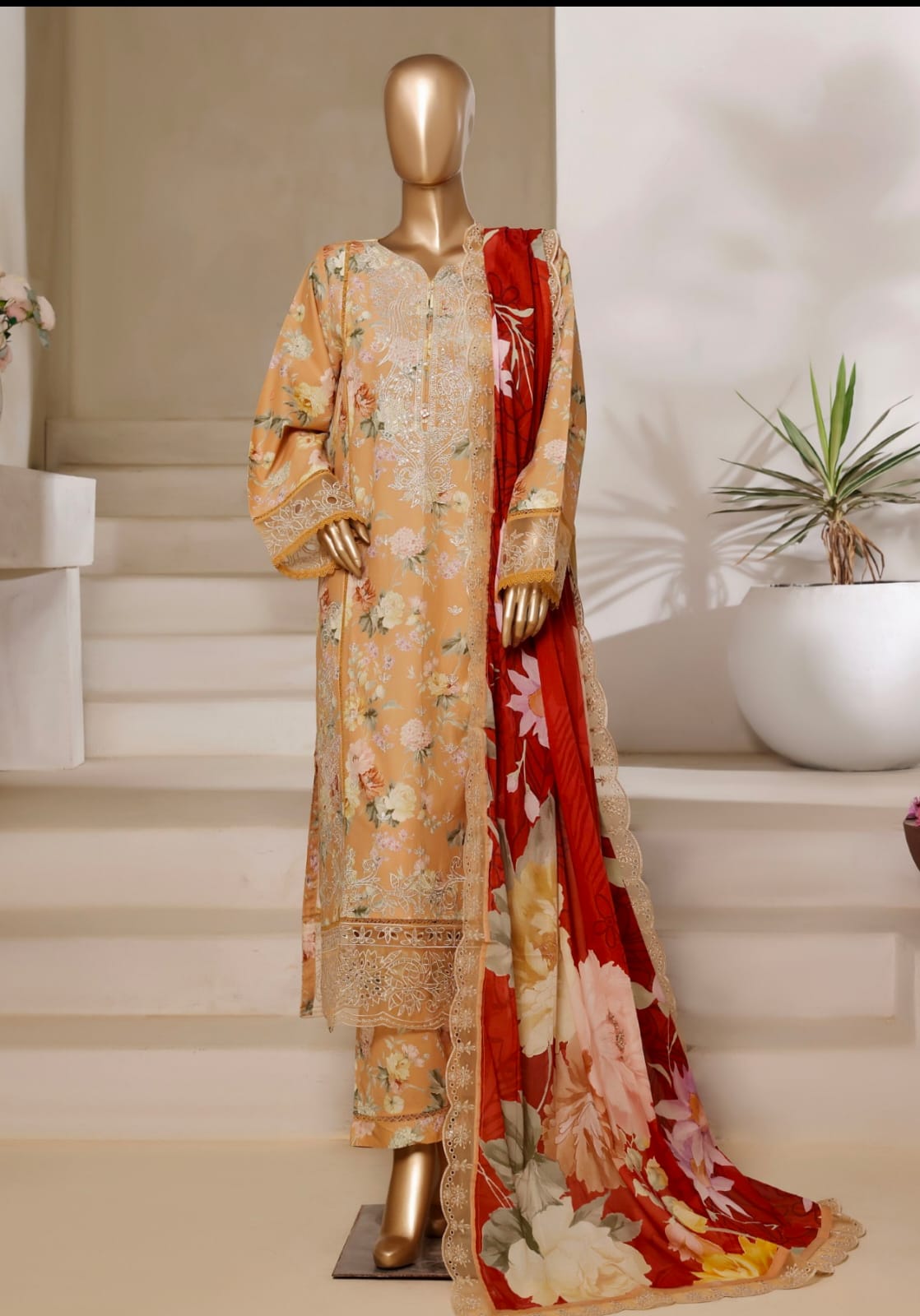 Sadabahar Luxury Lawn | 08 | peachy-beige