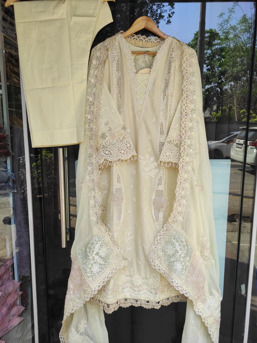 Qalamkar Sahil Lawn 2026 | Safa | Ivory Embroidered Lawn Suit