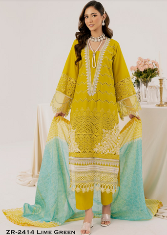 Zahra Rubab Chikankari | Ready To Wear | ZR-2414 | Lime Green