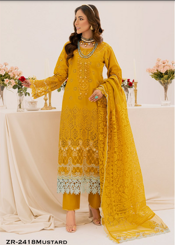 Zahra Rubab Chikankari | Ready To Wear | ZR-2418 | Mustard