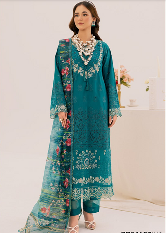 Zahra Rubab Chikankari | Ready To Wear | ZR-2419 | Peacock