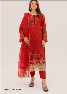 Zahra Rubab Chikankari | Ready To Wear | ZR-2418 | Red