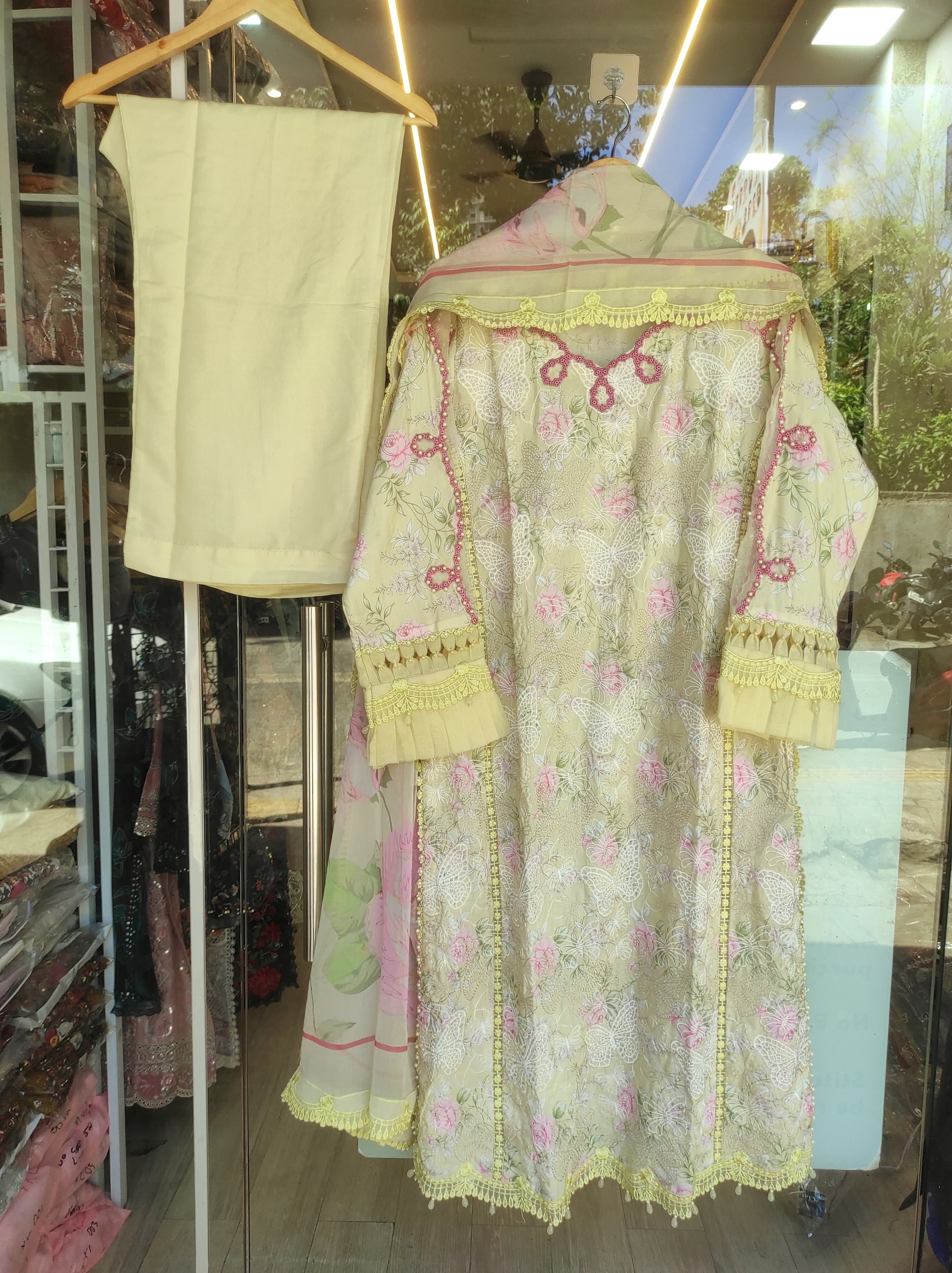 Butter Yellow Floral Embroidered 3 piece Salwar Kameez