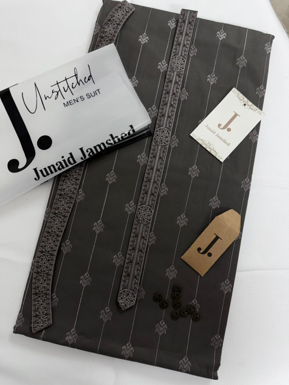J. Embroidered Men's Unstitched Pathani Dark Charcoal Grey