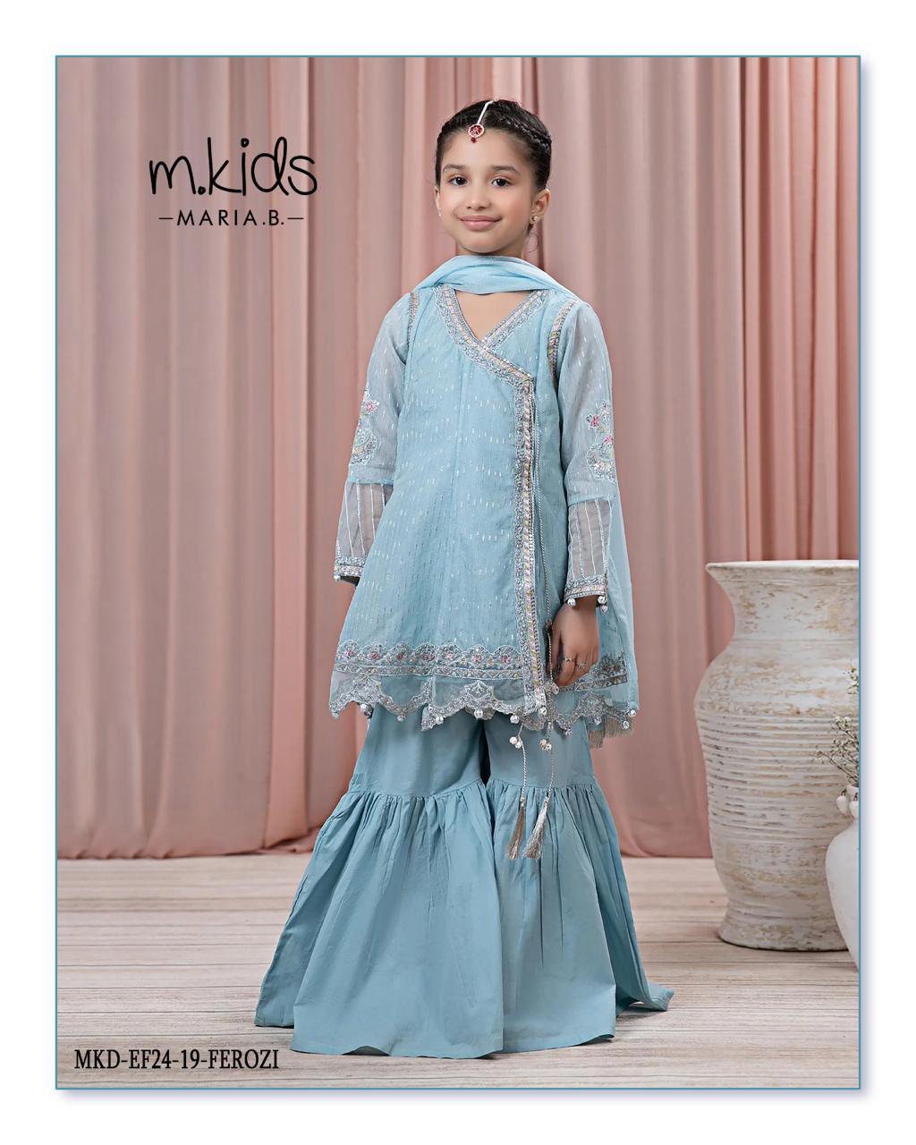 3Piece Embroidered Suit Ferozi Blue | MKS-EF24-19