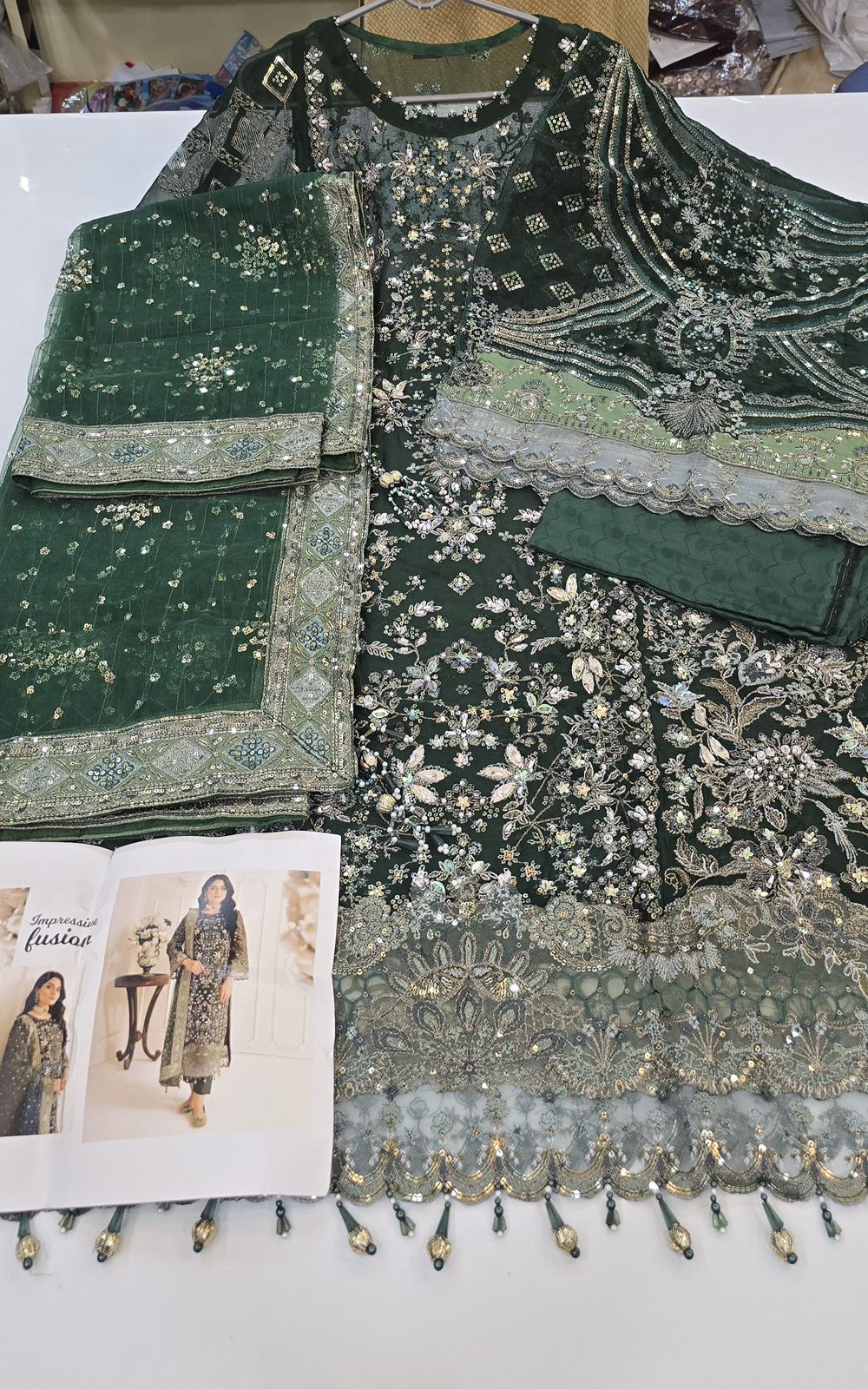 Embroidered Chiffon Design | Bottle Green