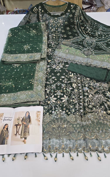 Embroidered Chiffon Design | Bottle Green