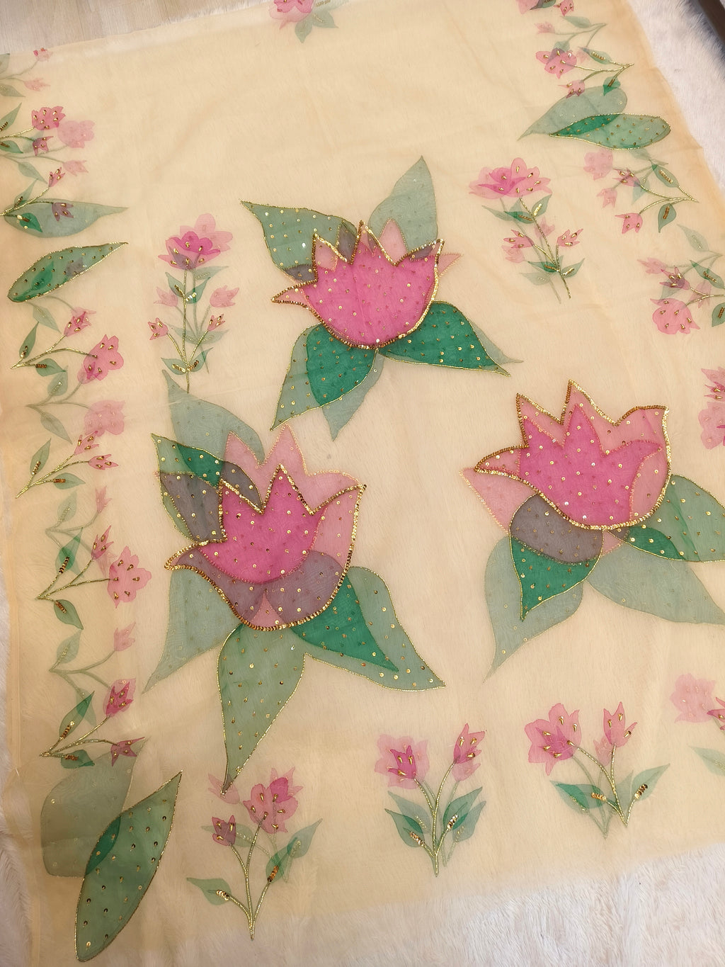 Hand Painted handwork Light Beige Joda (Unstitched)
