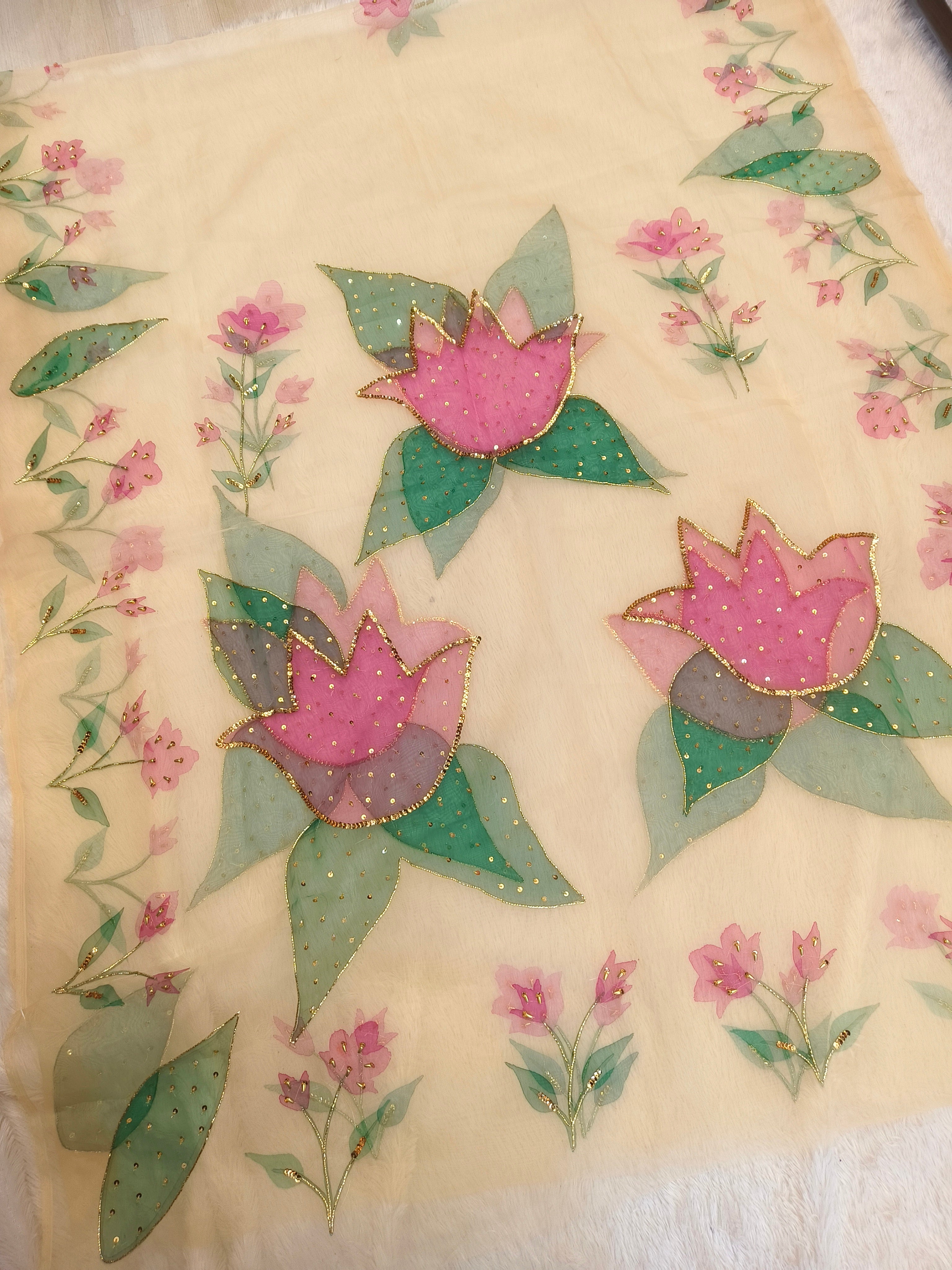 Hand Painted handwork Light Beige Joda (Unstitched)