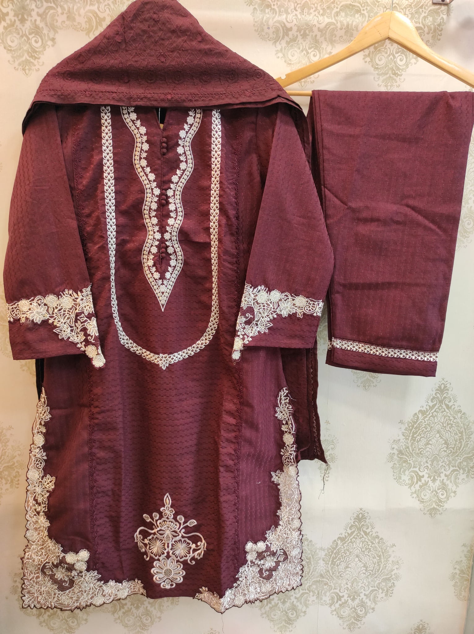 Maroon Embroidered Suit