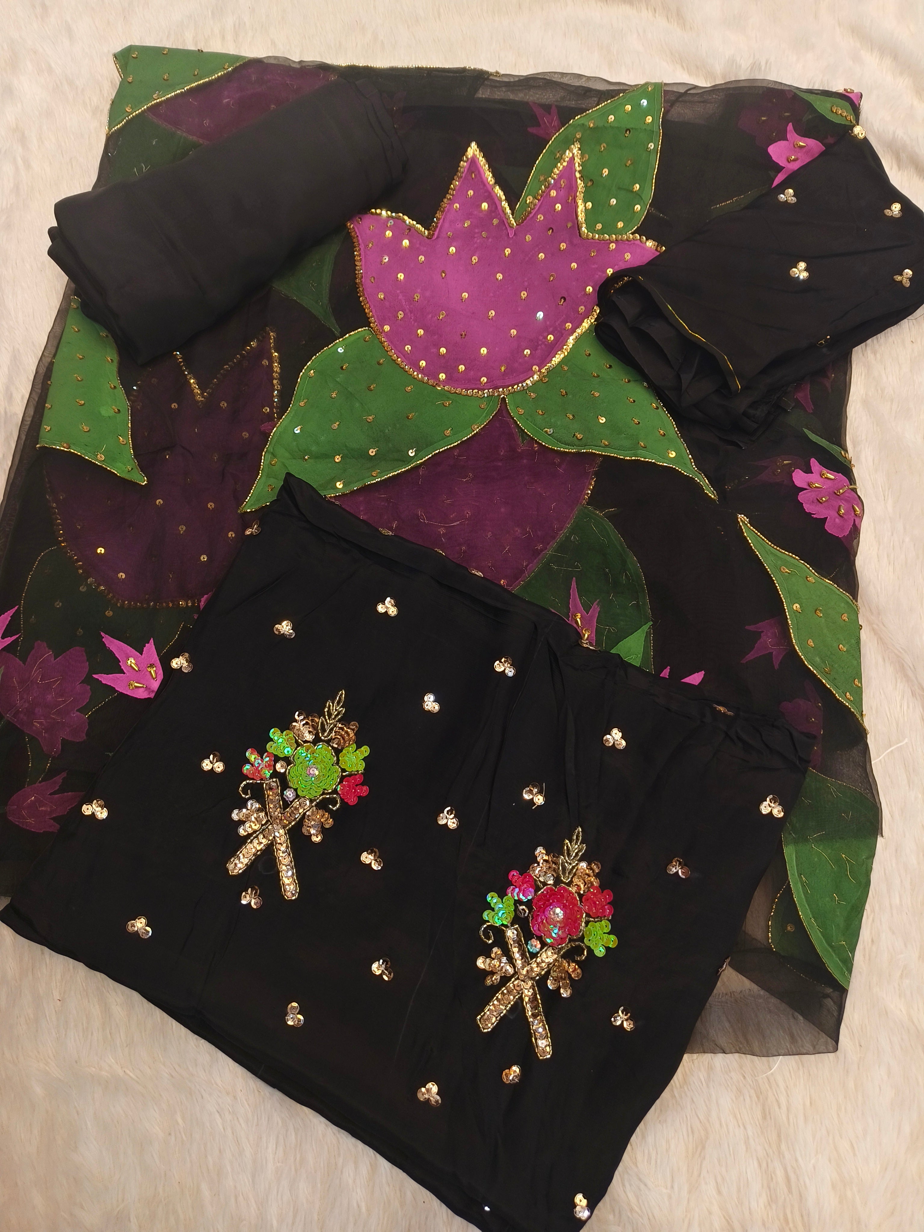 Hand Painted Handwork Black Joda (Unstitched)