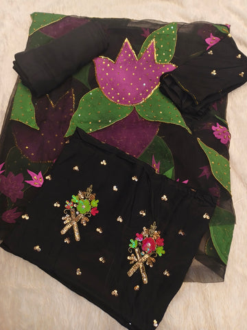 Hand Painted Handwork Black Joda (Unstitched)