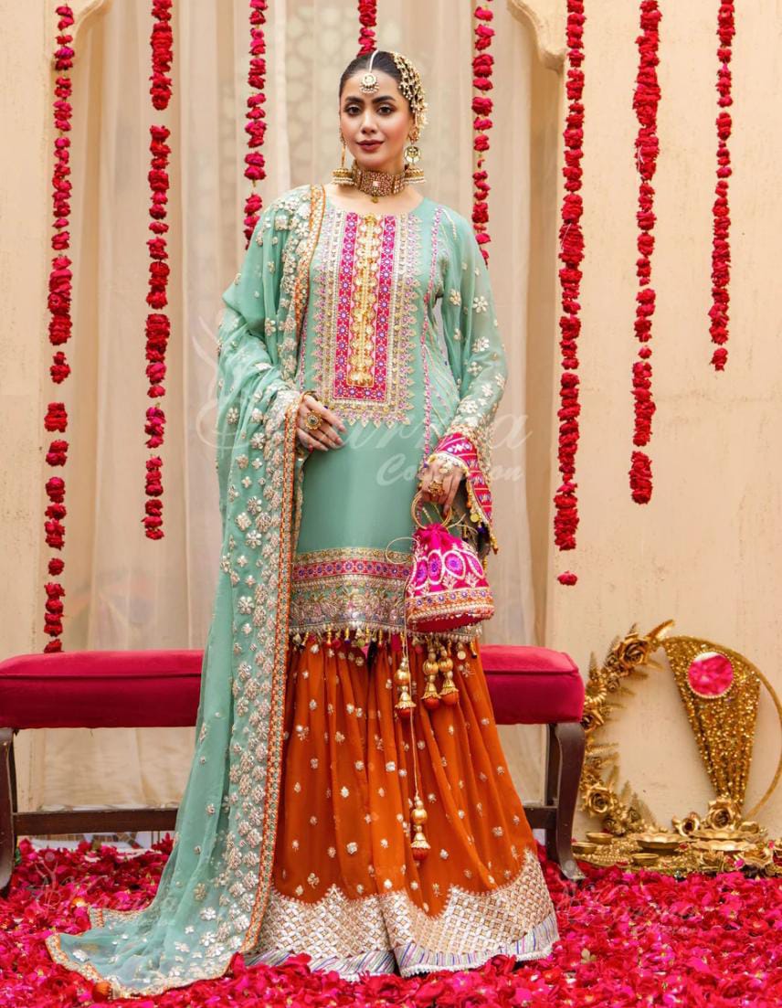 Iceblue and Orange Garara Set | RTW