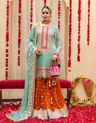 Iceblue and Orange Garara Set | RTW