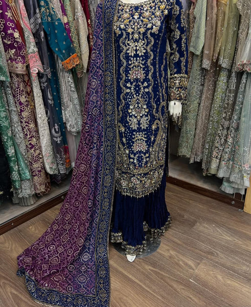 Regal Blue Chiffon Plazzo Set