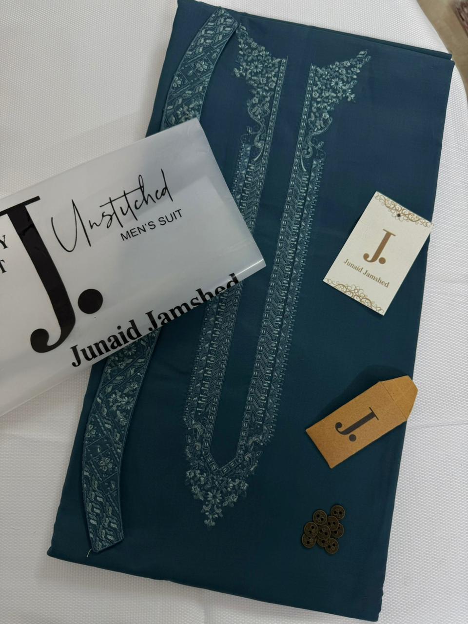 J. Embroidered Men's Unstitched Pathani Zinc Blue