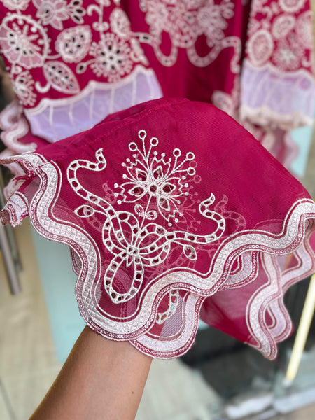 Magenta Pink Floral Cutwork & Embroidered 3-Piece Kurta Set