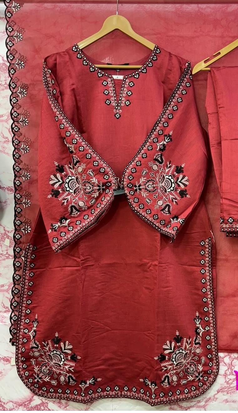 Cotton Embroidered Tunic | Rusty Red
