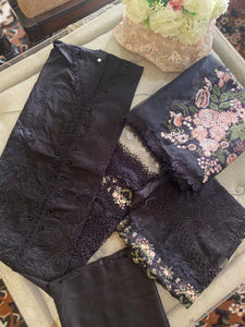 Black Semi-stitched Lawn