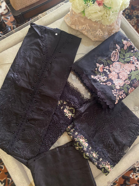 Black Semi-stitched Lawn