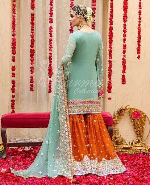 Iceblue and Orange Garara Set | RTW