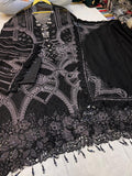Embroidered Chiffon Suit | Black