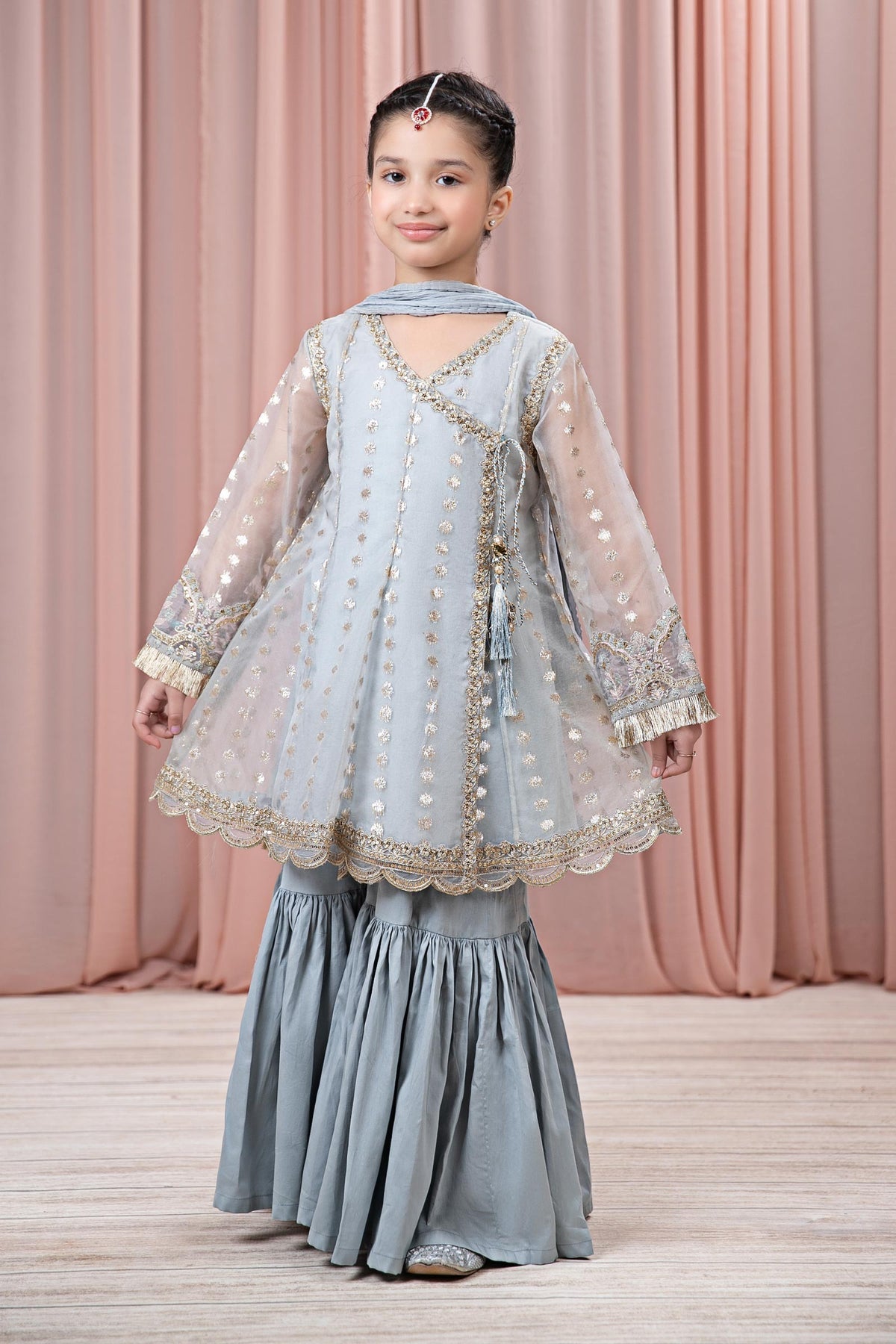 3 Piece Embroidered Suit Ice Blue | MKS-EF24-18