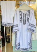 White with Black Embroidery Rayon Kurta Set (Plus sizes)