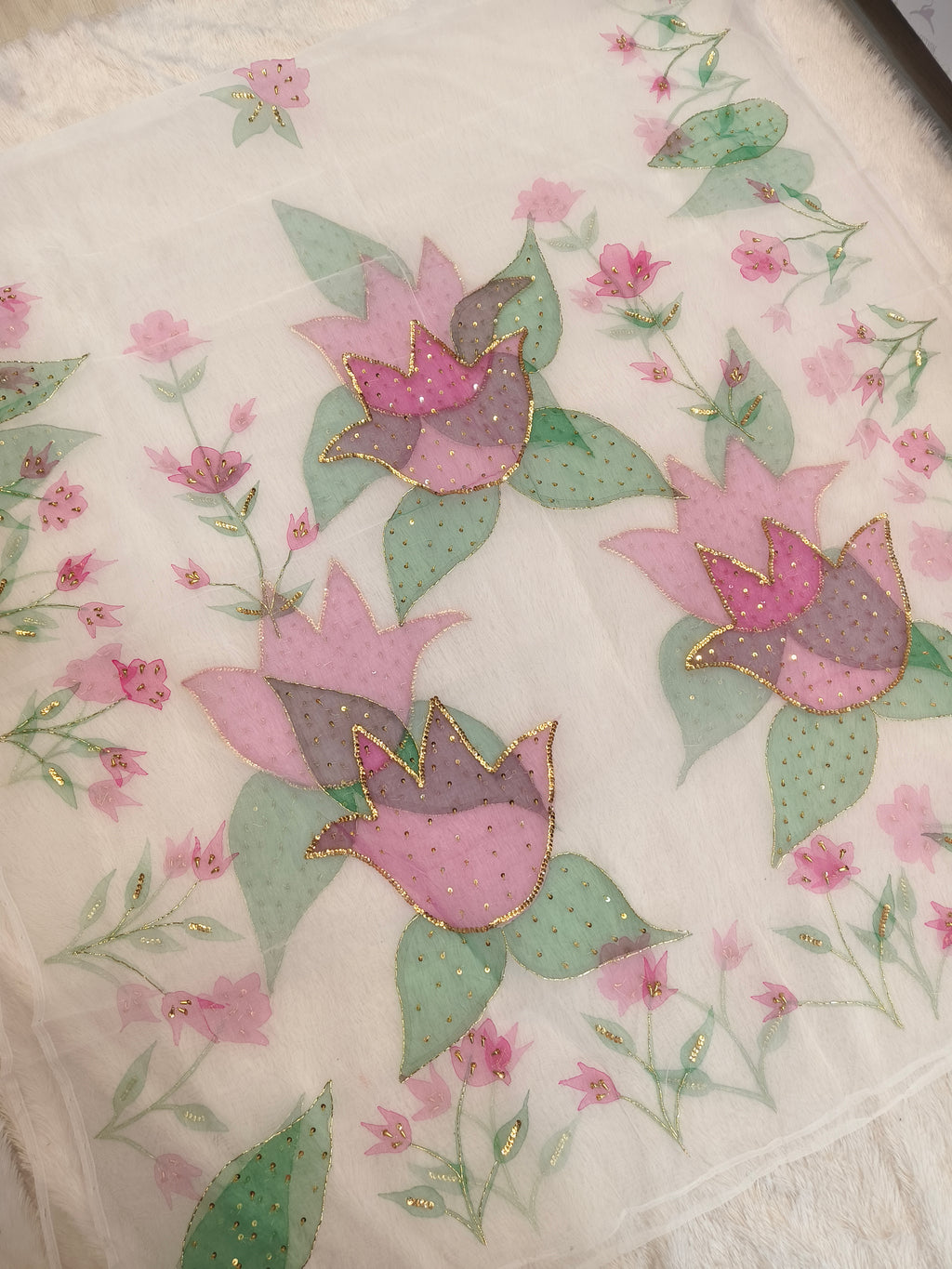 Hand Painted handwork White Joda (Unstitched)