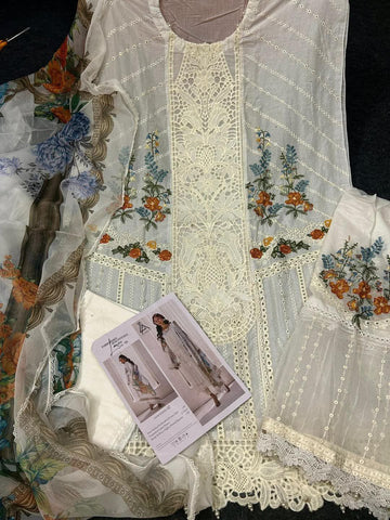 ZA Clothing Embroidered Semi Stitched Lawn | Ivory | Vol 01