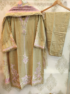 Lime Yellow Floral Embroidered Suit