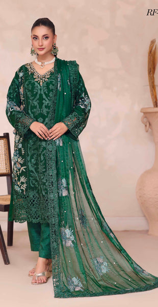 SEMI-STITCHED CHIFFON SUIT | EMERALD