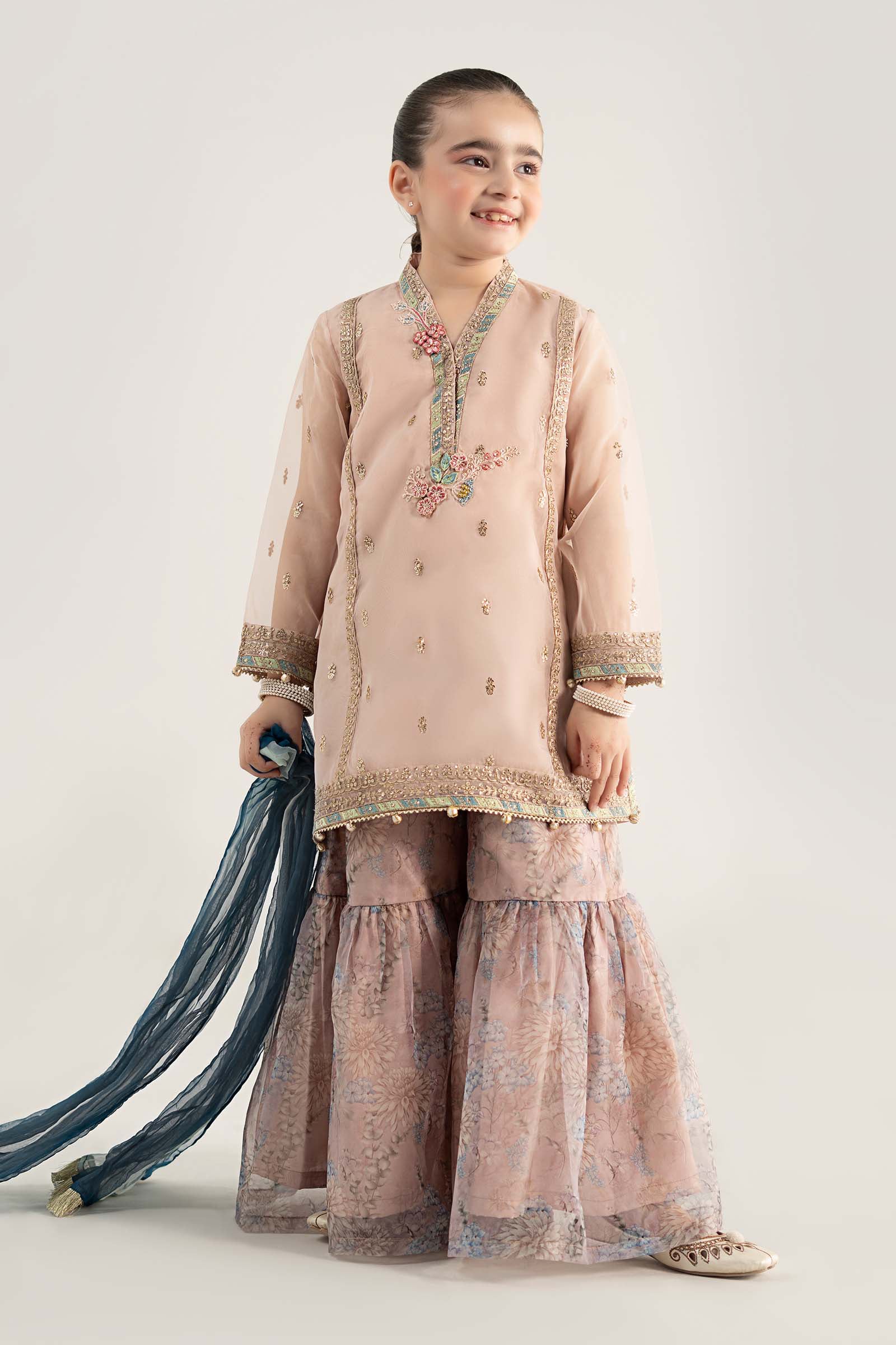 3 Piece Embroidered Organza Suit | MKS-EA25-43-PINK