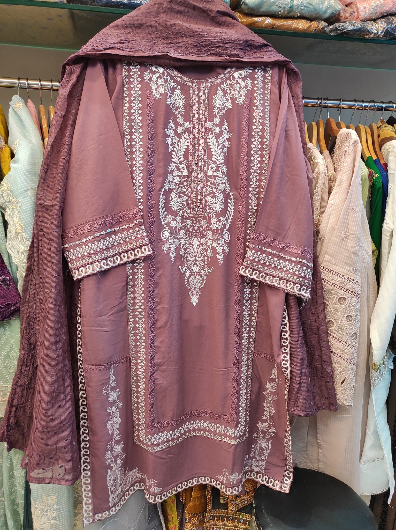 Mauve Pink Embroidered Suit