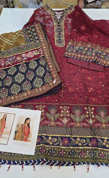 Embroidered Chiffon Design | Maroon
